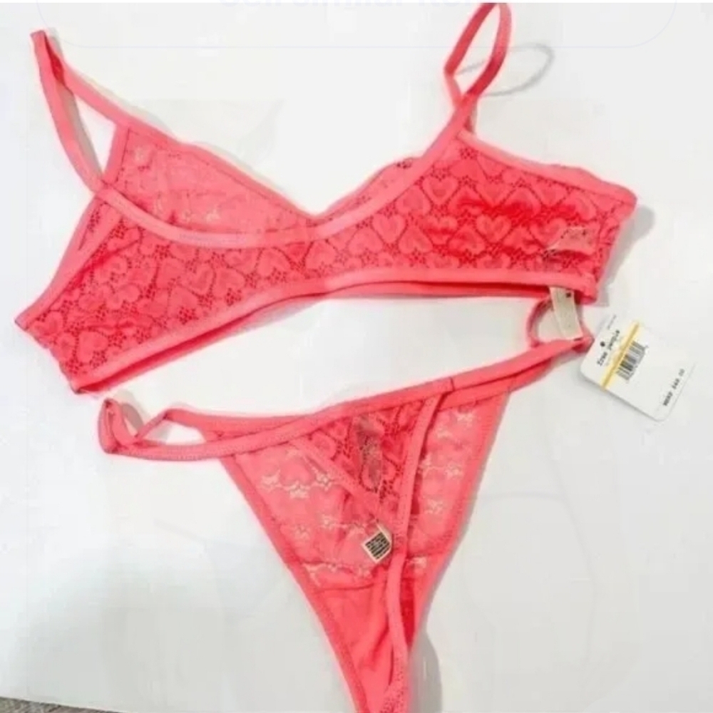 Free People Love-Heart Lace Kelly Set Pink Ruby XS‎